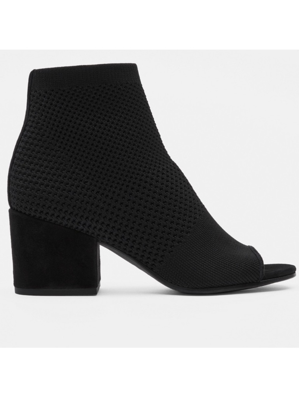 Eileen Fisher • Croft Stretch Knit
Open-Toe Bootie Sz 8 Vero Cuoio Boot Black